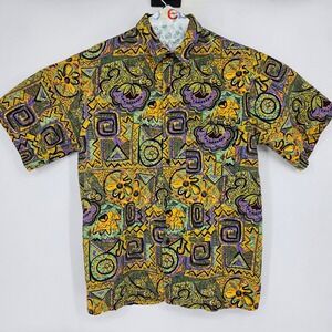 Vintage Time Out Shirt Mens Large Button Up Geometric Short Sleeve Casual